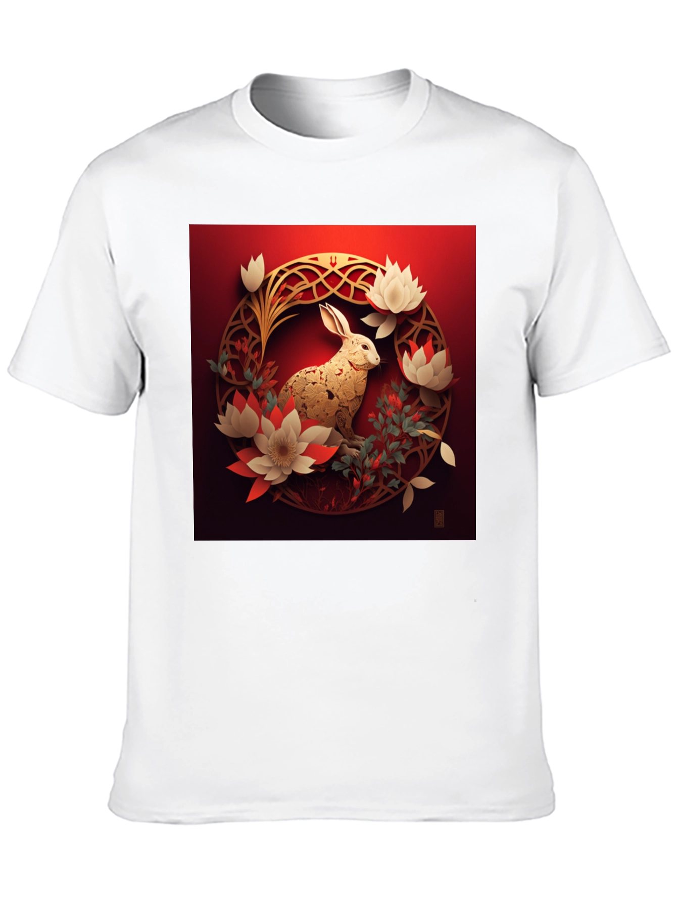 Camiseta Hombre Conejo Dorado Diseño Floral