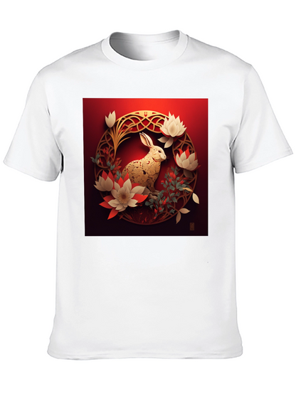 Camiseta Hombre Conejo Dorado Diseño Floral