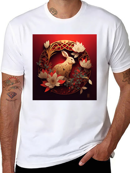 Camiseta Hombre Conejo Dorado Diseño Floral