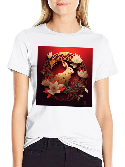 Camiseta Hombre Conejo Dorado Diseño Floral