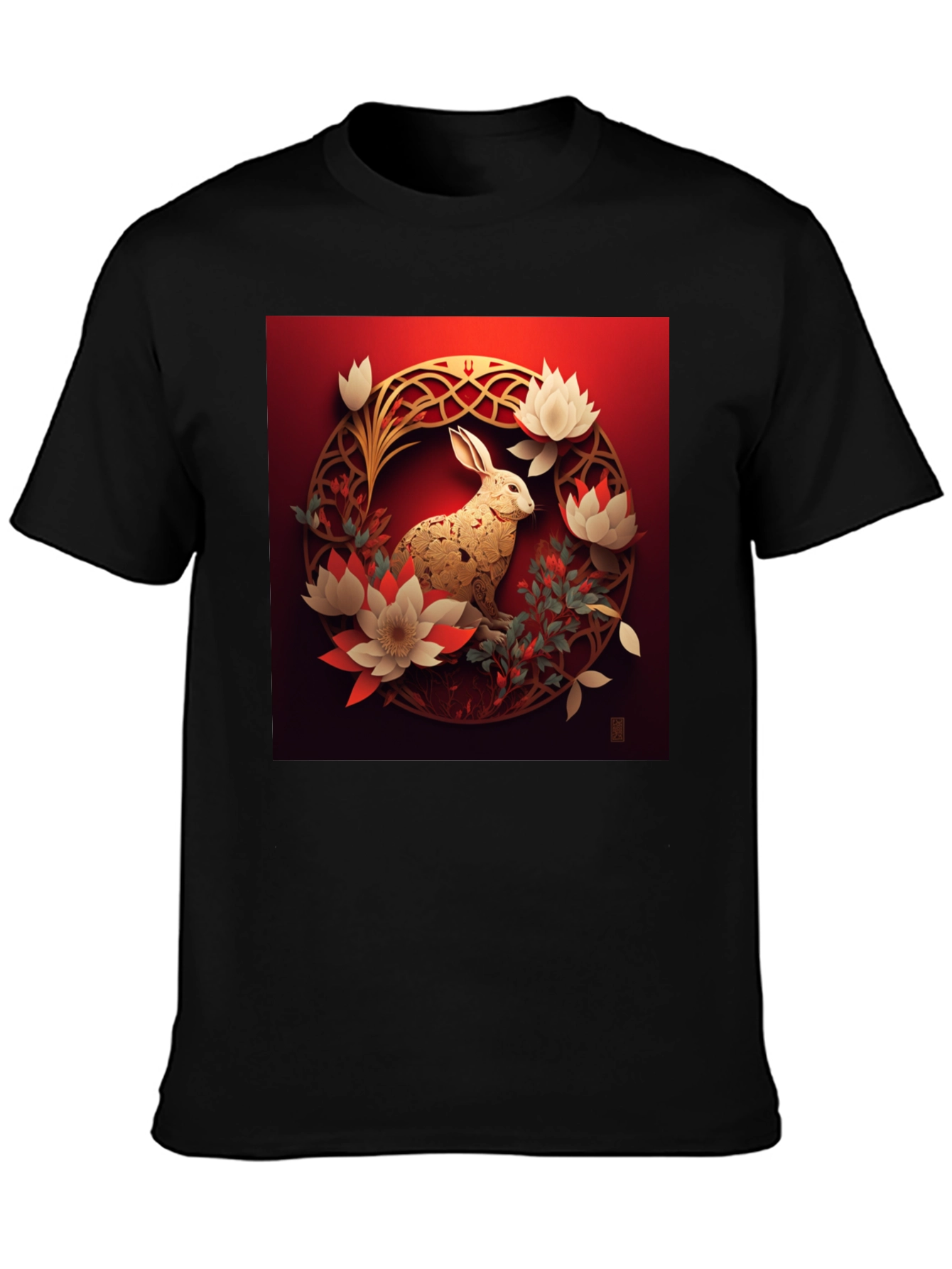Camiseta Hombre Conejo Dorado Diseño Floral