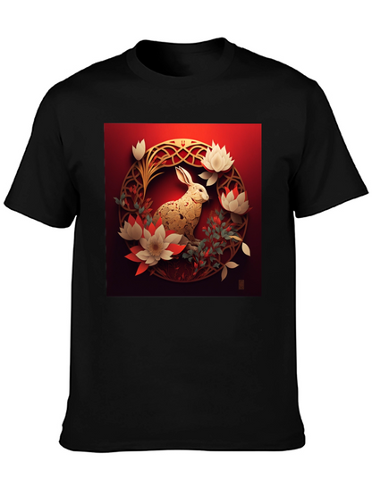 Camiseta Hombre Conejo Dorado Diseño Floral