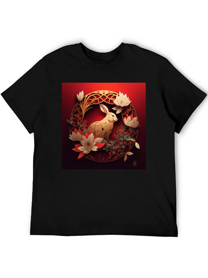 Camiseta Hombre Conejo Dorado Diseño Floral