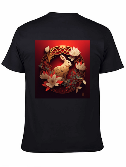 Camiseta Hombre Conejo Dorado Diseño Floral