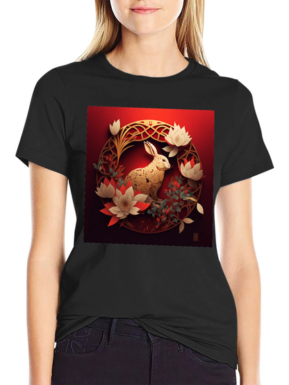 Camiseta Hombre Conejo Dorado Diseño Floral