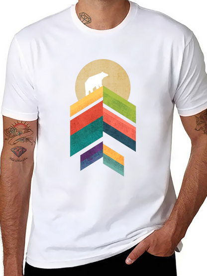 Camiseta Hombre Oso Montaña Geométrica