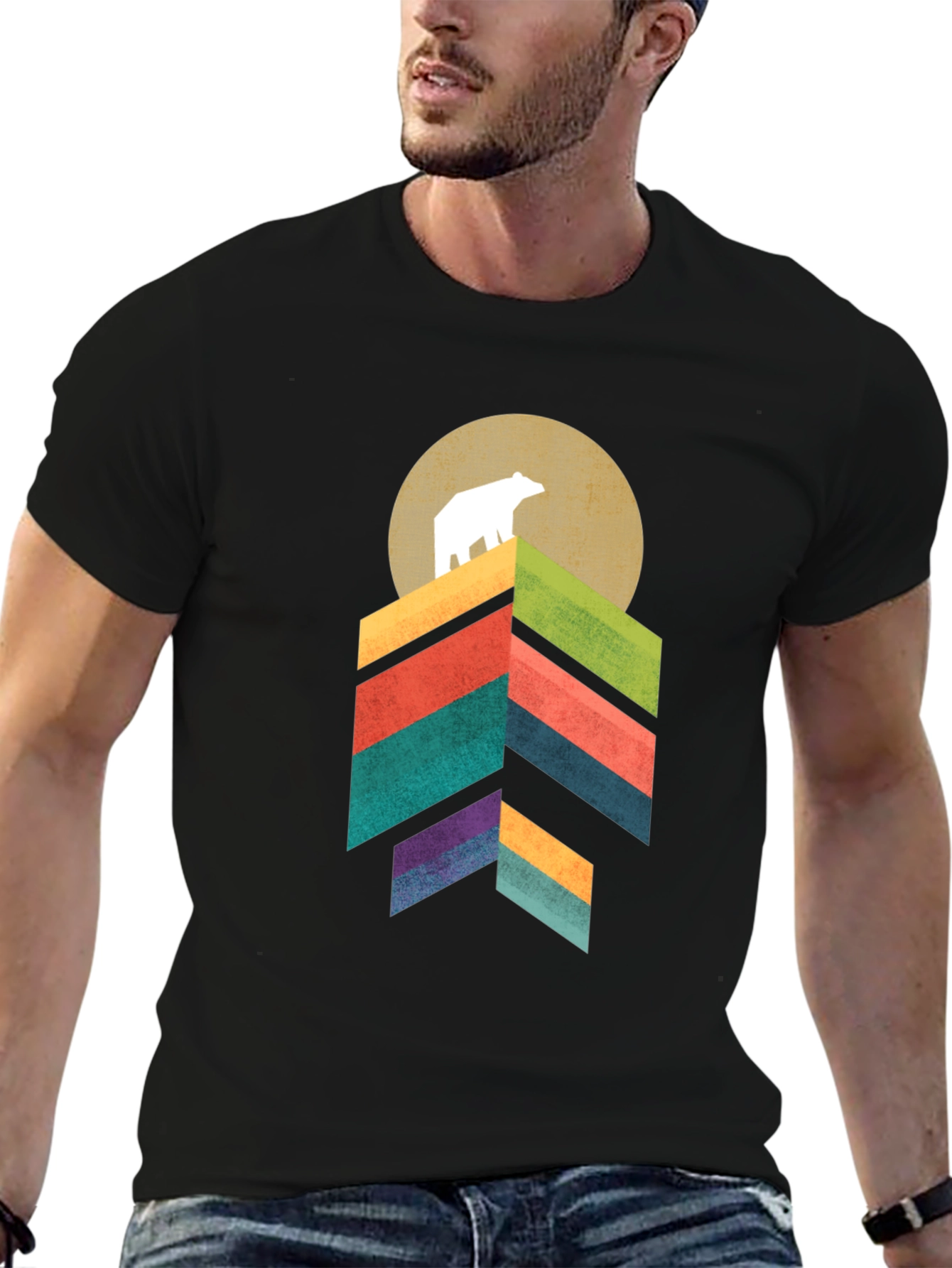 Camiseta Hombre Oso Montaña Geométrica