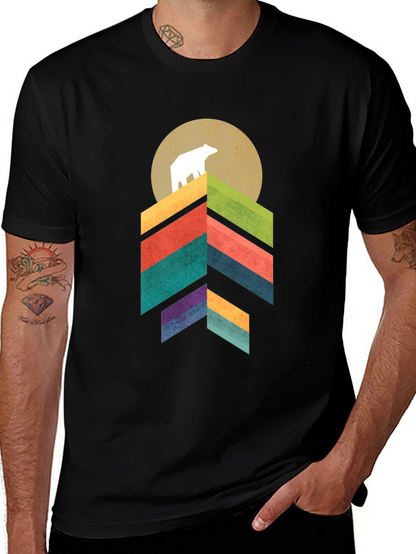 Camiseta Hombre Oso Montaña Geométrica
