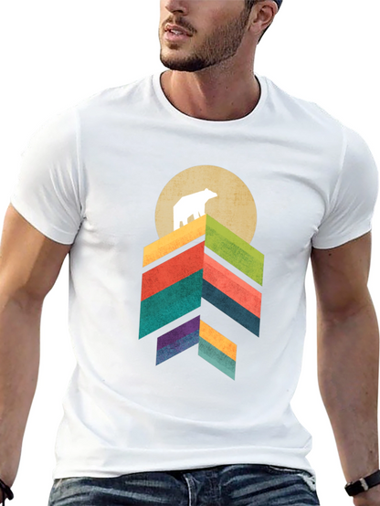 Camiseta Hombre Oso Montaña Geométrica