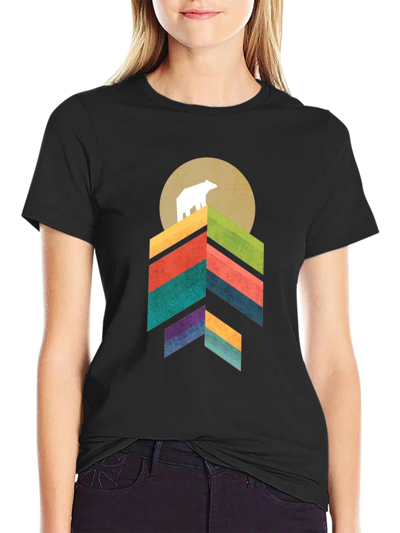 Camiseta Hombre Oso Montaña Geométrica