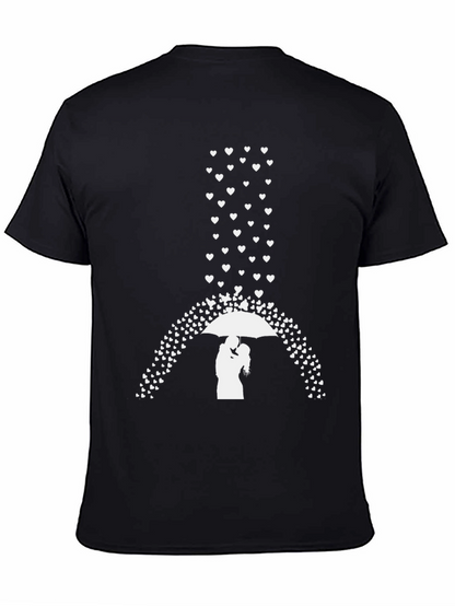 Camiseta Negra Romántica: Amor Bajo la Lluvia