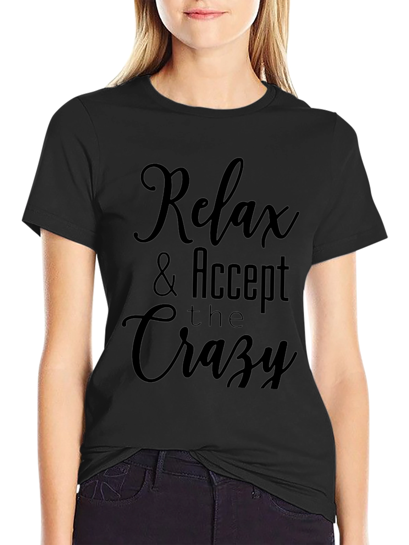 Camiseta Negra: Relax & Accept the Crazy