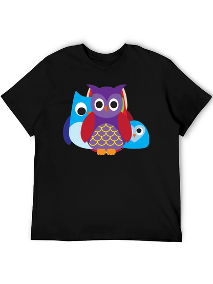 Camiseta Negra con Diseño de Búhos Divertidos