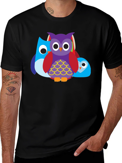 Camiseta Negra con Diseño de Búhos Divertidos