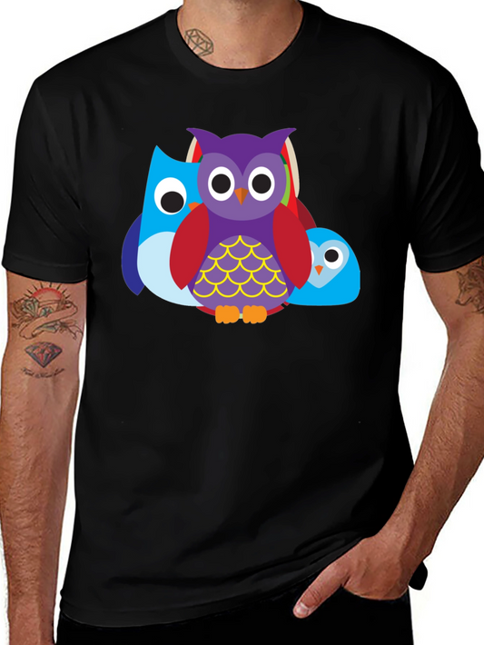 Camiseta Negra con Diseño de Búhos Divertidos
