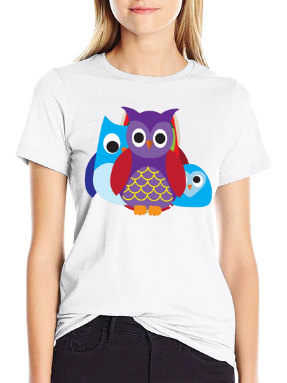 Camiseta Negra con Diseño de Búhos Divertidos