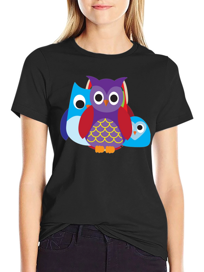 Camiseta Negra con Diseño de Búhos Divertidos