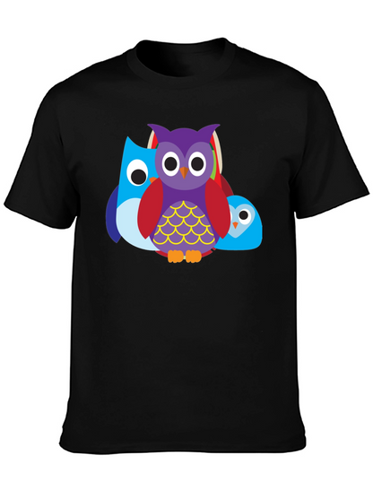Camiseta Negra con Diseño de Búhos Divertidos