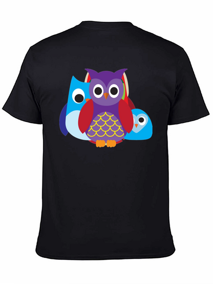 Camiseta Negra con Diseño de Búhos Divertidos