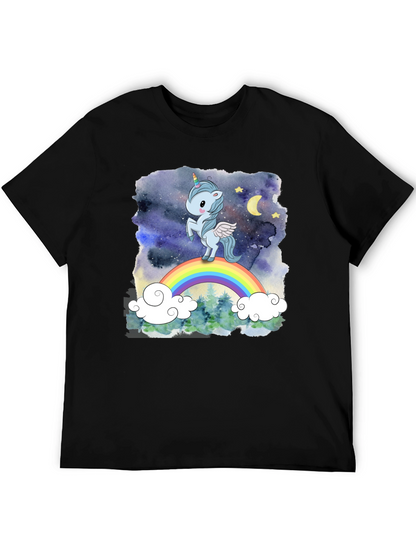 Camiseta Hombre Unicornio Arcoíris Cielo Estrellado