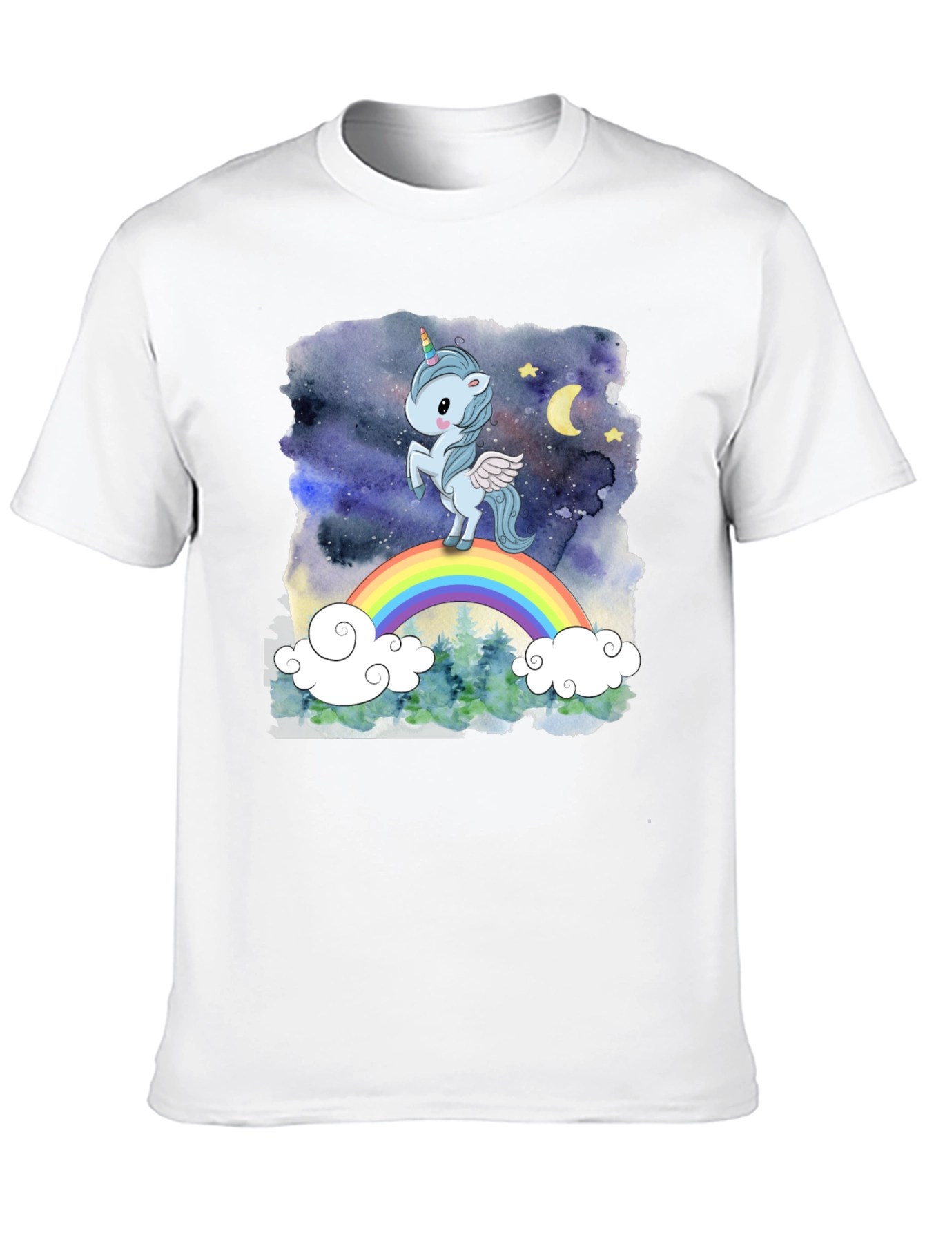 Camiseta Hombre Unicornio Arcoíris Cielo Estrellado