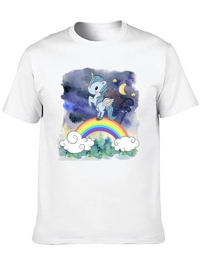 Camiseta Hombre Unicornio Arcoíris Cielo Estrellado