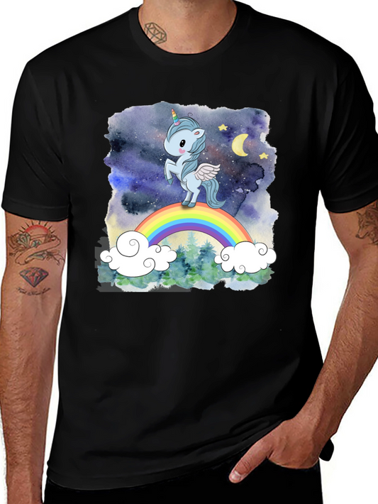Camiseta Hombre Unicornio Arcoíris Cielo Estrellado