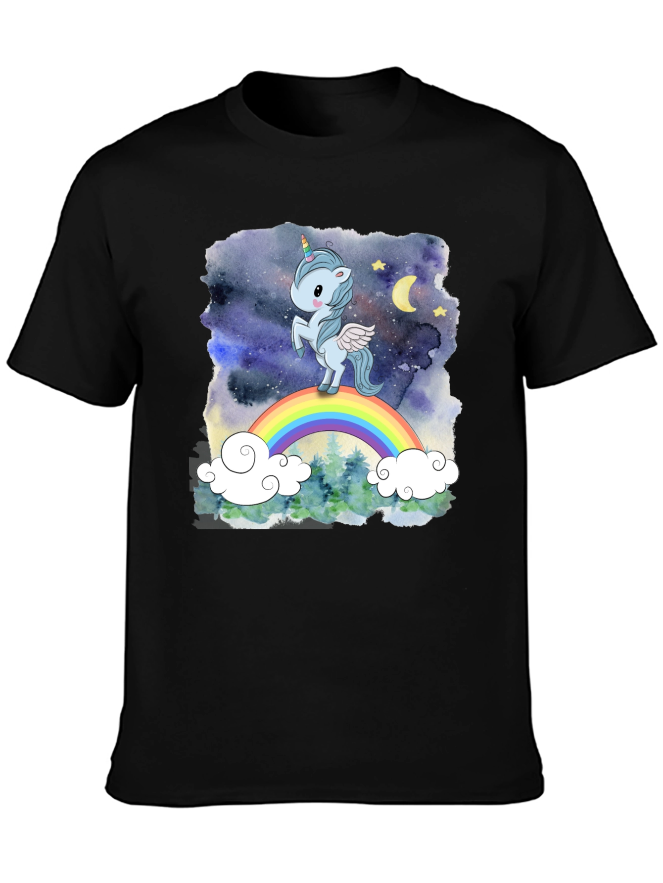 Camiseta Hombre Unicornio Arcoíris Cielo Estrellado