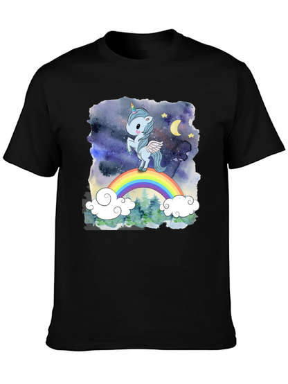 Camiseta Hombre Unicornio Arcoíris Cielo Estrellado