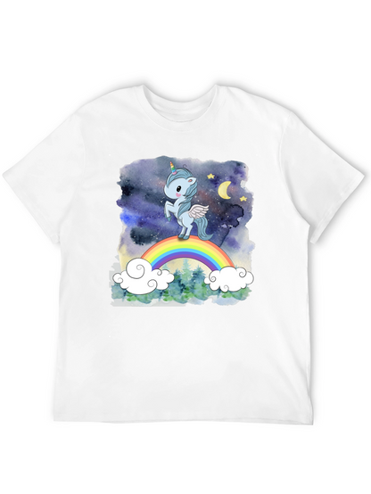 Camiseta Hombre Unicornio Arcoíris Cielo Estrellado