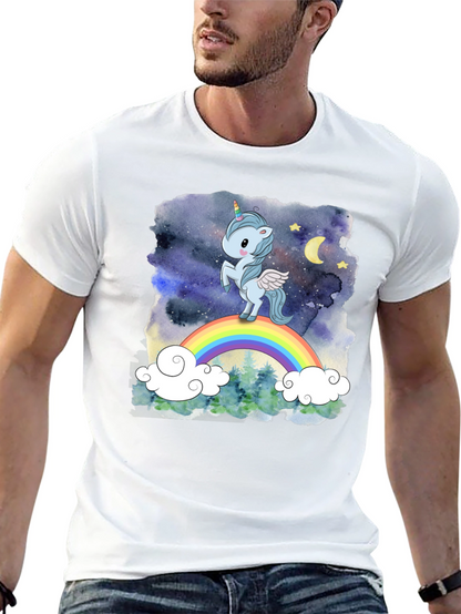 Camiseta Hombre Unicornio Arcoíris Cielo Estrellado