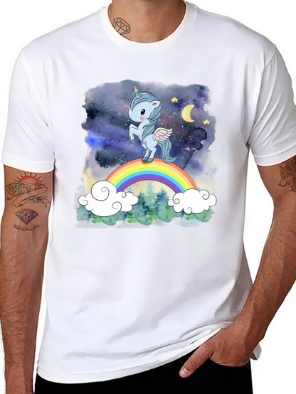 Camiseta Hombre Unicornio Arcoíris Cielo Estrellado