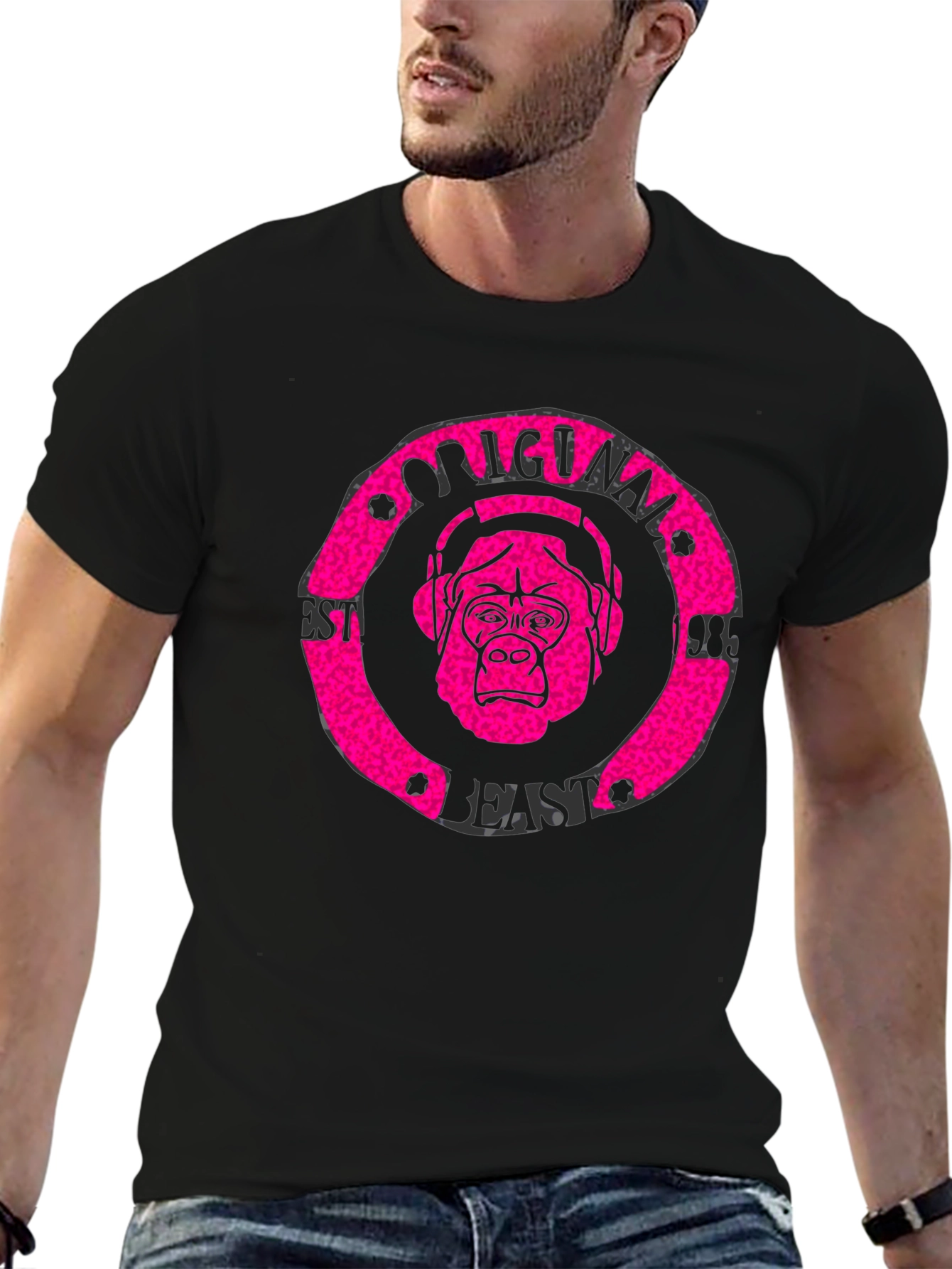 Camiseta Negra Hombre Estampado Original