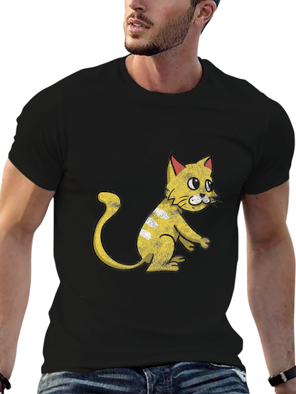 Camiseta Negra con Diseño de Gato Amarillo Divertido