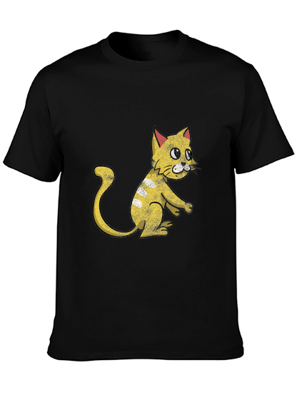 Camiseta Negra con Diseño de Gato Amarillo Divertido