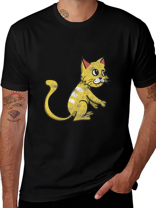 Camiseta Negra con Diseño de Gato Amarillo Divertido