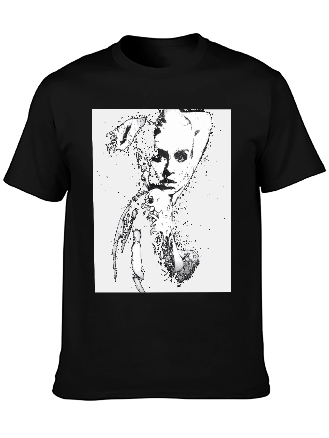 Camiseta Negra con Diseño Abstracto Mujer