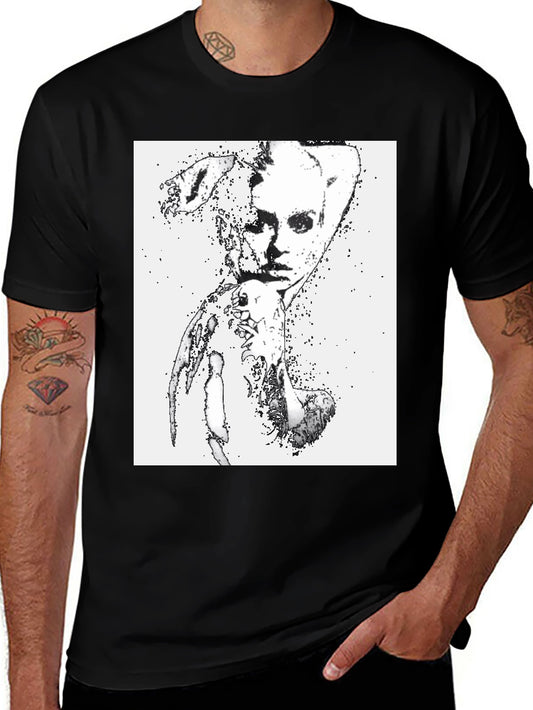 Camiseta Negra con Diseño Abstracto Mujer