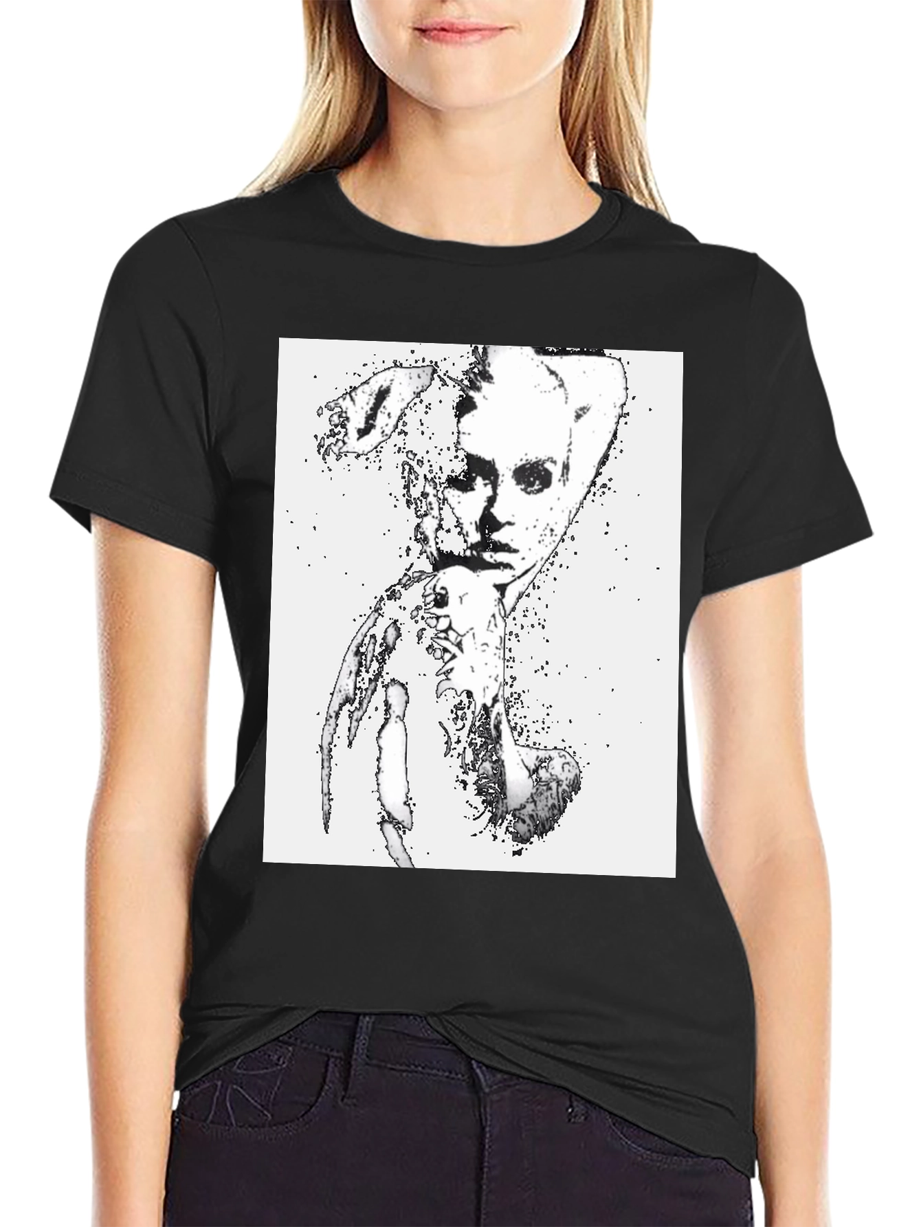 Camiseta Negra con Diseño Abstracto Mujer