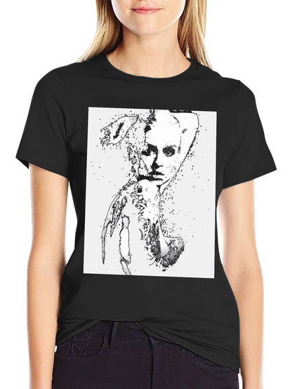 Camiseta Negra con Diseño Abstracto Mujer