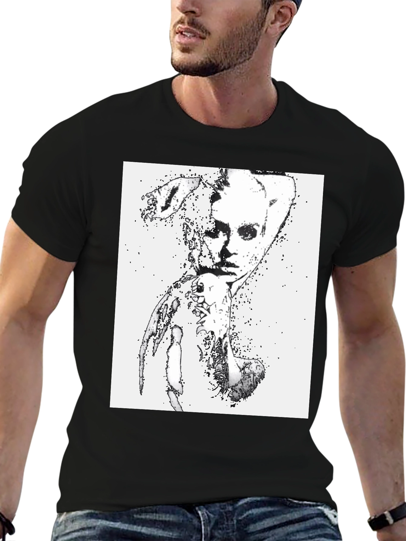 Camiseta Negra con Diseño Abstracto Mujer