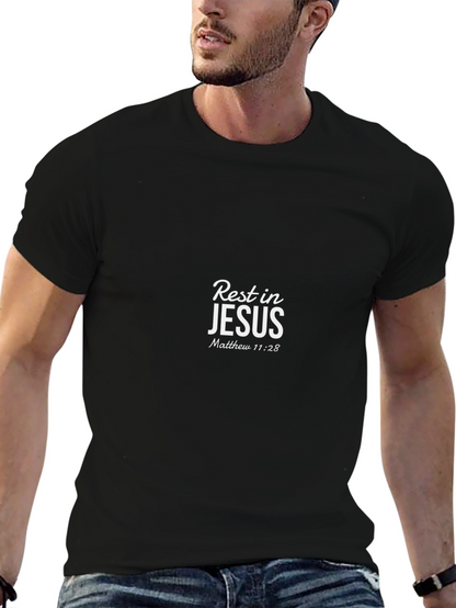 Camiseta Negra Rest in Jesus Matthew 11:28