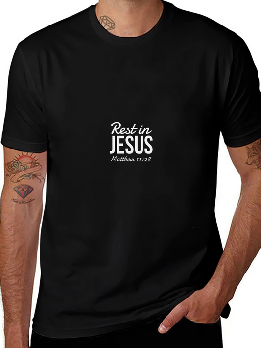 Camiseta Negra Rest in Jesus Matthew 11:28