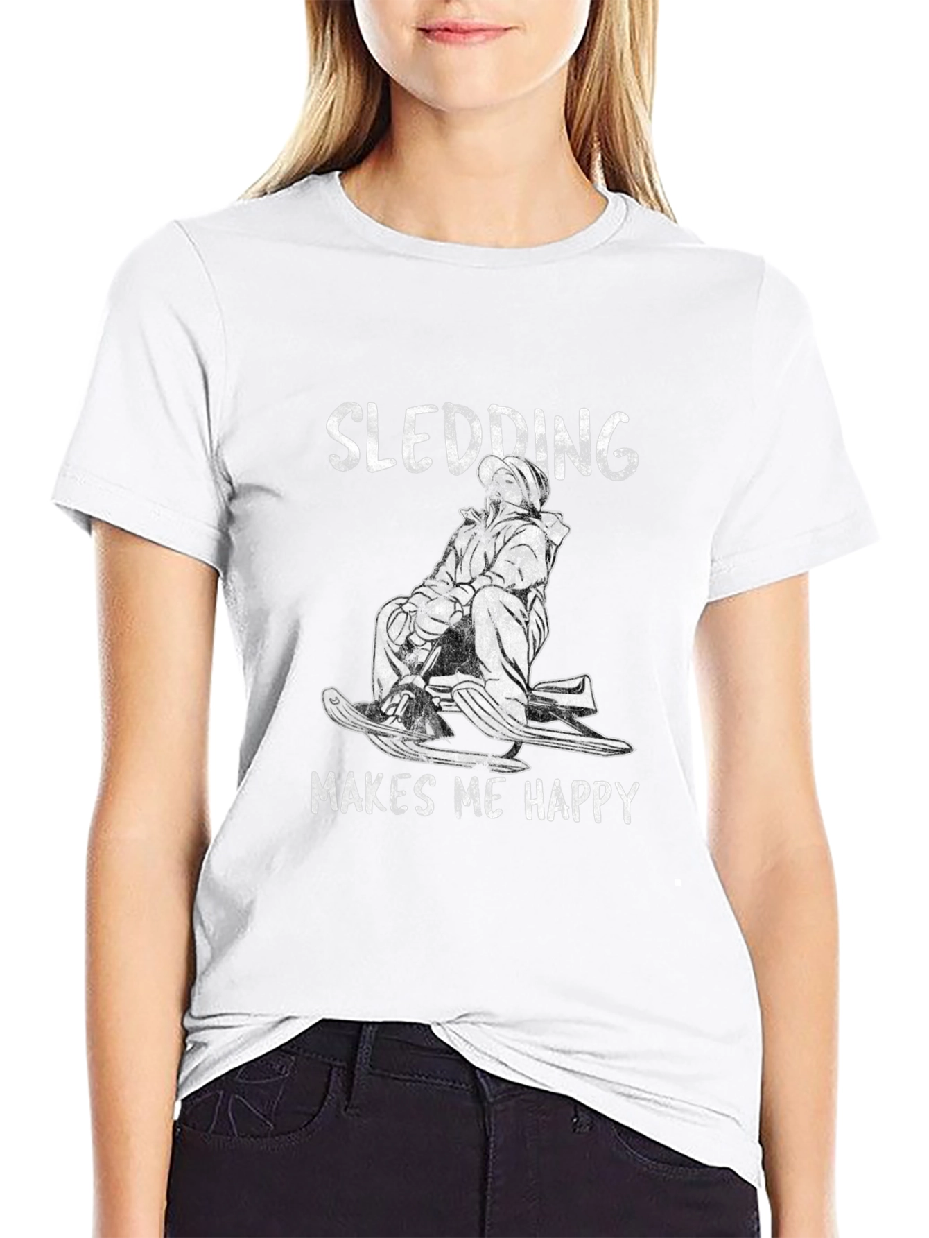 Camiseta Negra Sledding Makes Me Happy