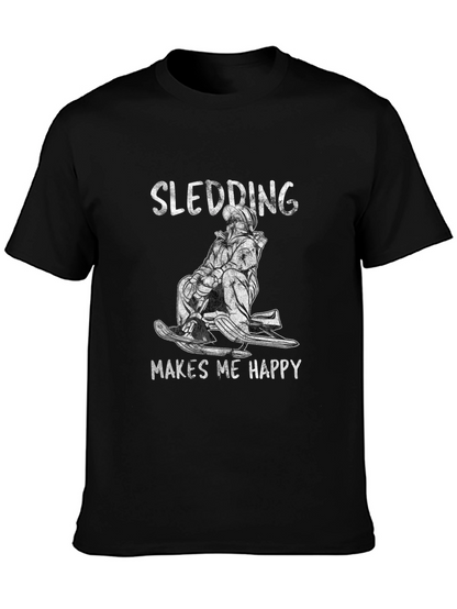 Camiseta Negra Sledding Makes Me Happy