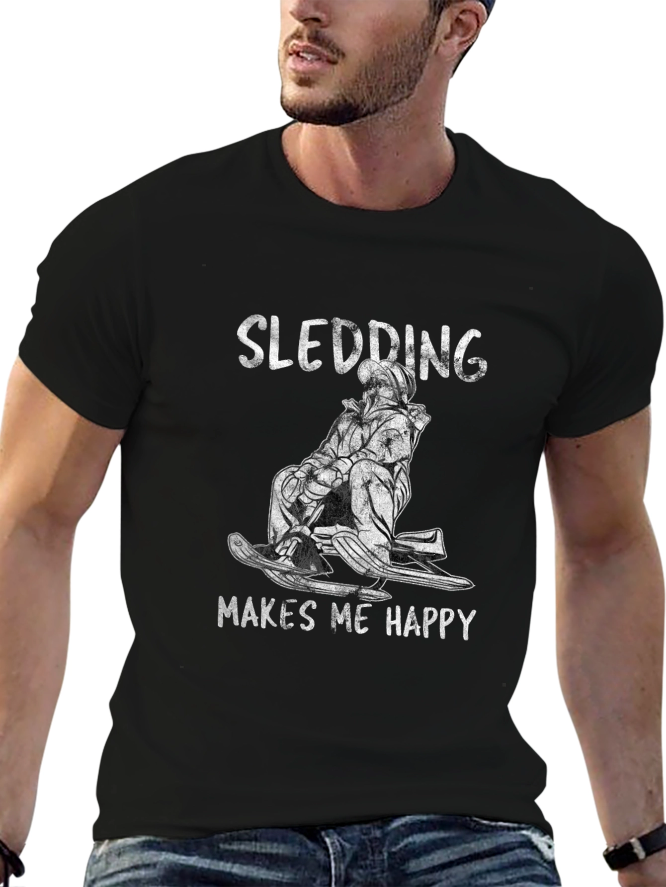 Camiseta Negra Sledding Makes Me Happy