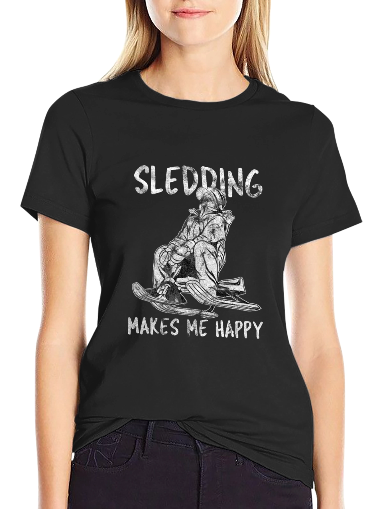 Camiseta Negra Sledding Makes Me Happy