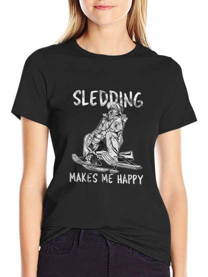 Camiseta Negra Sledding Makes Me Happy
