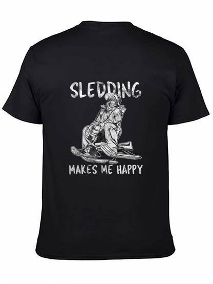 Camiseta Negra Sledding Makes Me Happy
