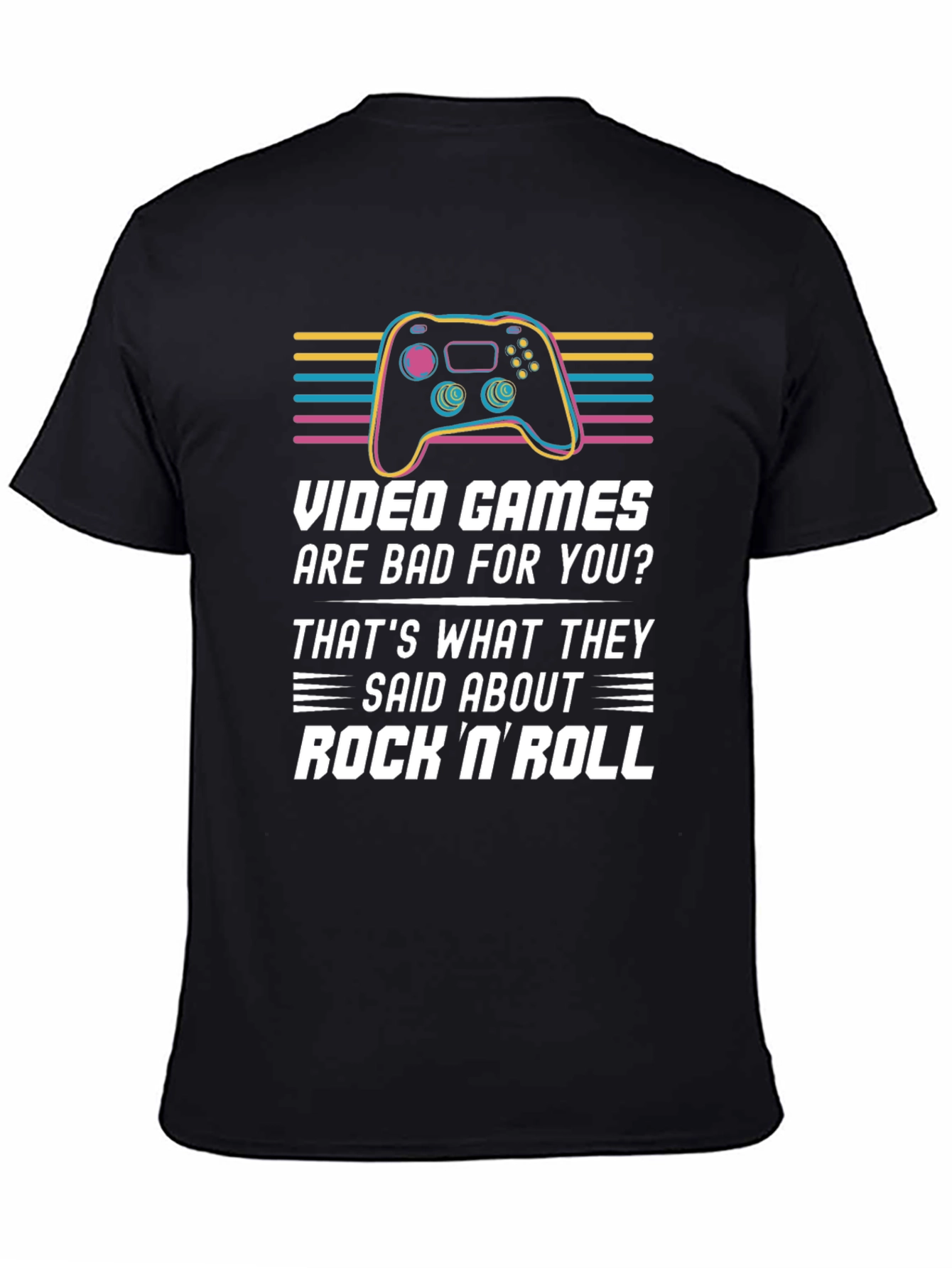 Camiseta Negra Gamer: Videojuegos vs. Rock N Roll